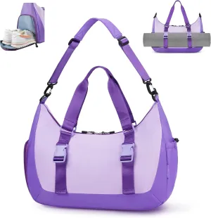 WOOMADA Gym Bag for Women with Yoga Mat Holder, Yoga Duffle Bag with Shoe Compartment, Multi-Purpose Travel, Workout, Dance, Sports Bag(Purple)