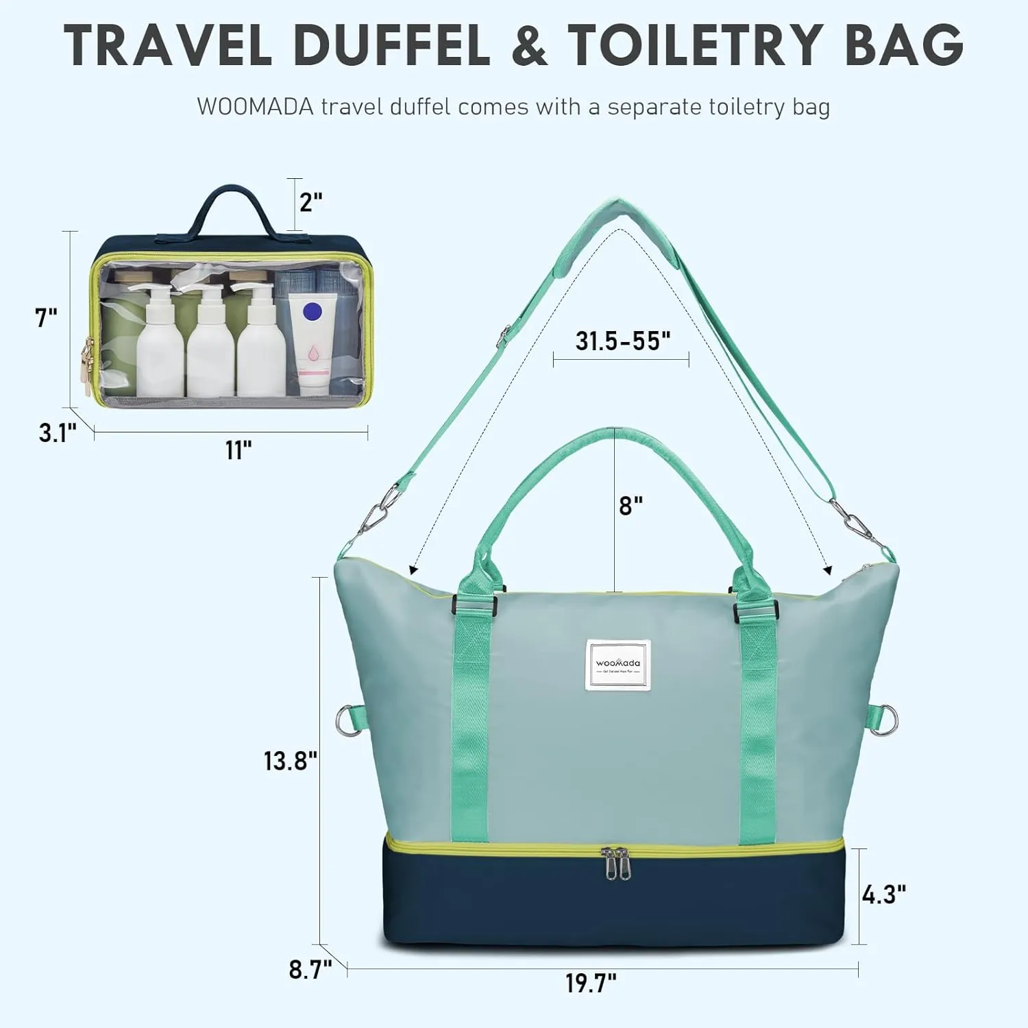 WOOMADA Weekender Overnight Bag for Women, Carry on Shoulder Travel Duffel with Shoes Compartment,Gym Bag with Toiletry Bag