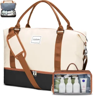 WOOMADA Weekender Overnight Bag for Women, Carry on Shoulder Travel Duffel with Shoes Compartment,Gym Bag with Toiletry Bag