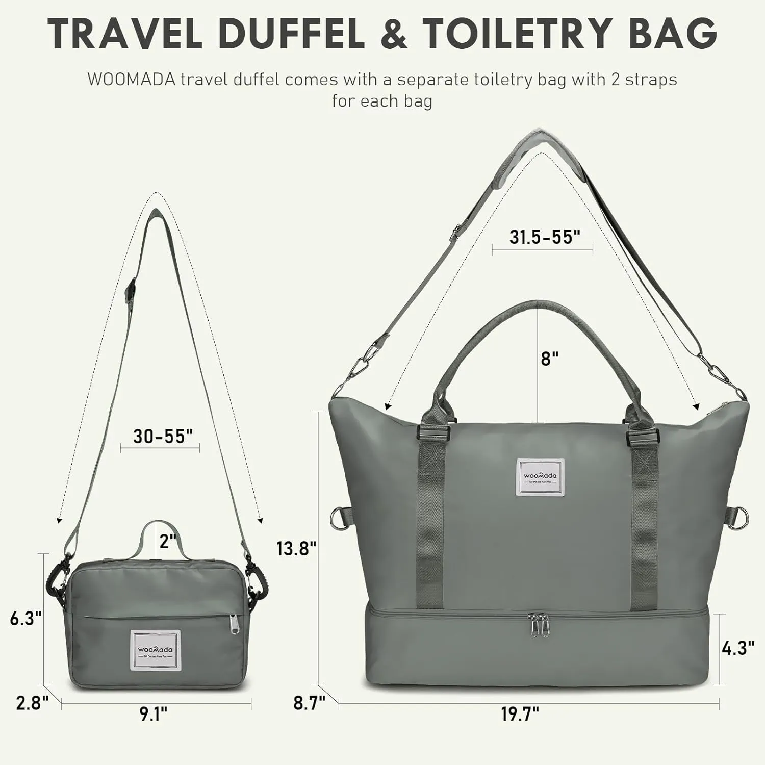 WOOMADA Weekender Overnight Bag for Women, Shoulder Travel Duffel with Shoes Compartment,Gym Bag with Toiletry Bag