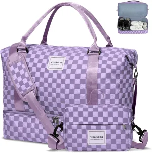 WOOMADA Weekender Overnight Bag for Women, Shoulder Travel Duffel with Shoes Compartment,Gym Bag with Toiletry Bag