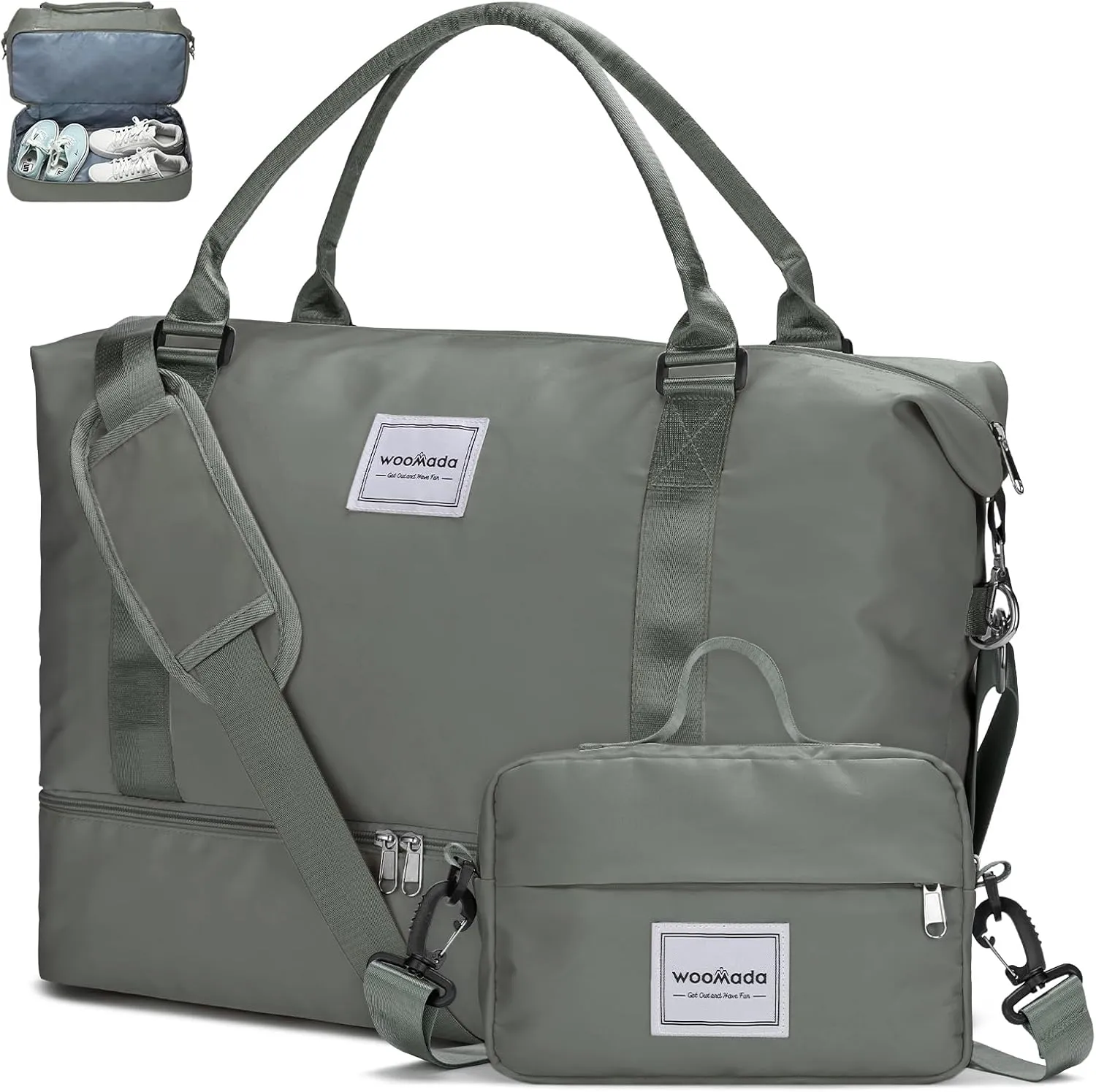 WOOMADA Weekender Overnight Bag for Women, Shoulder Travel Duffel with Shoes Compartment,Gym Bag with Toiletry Bag
