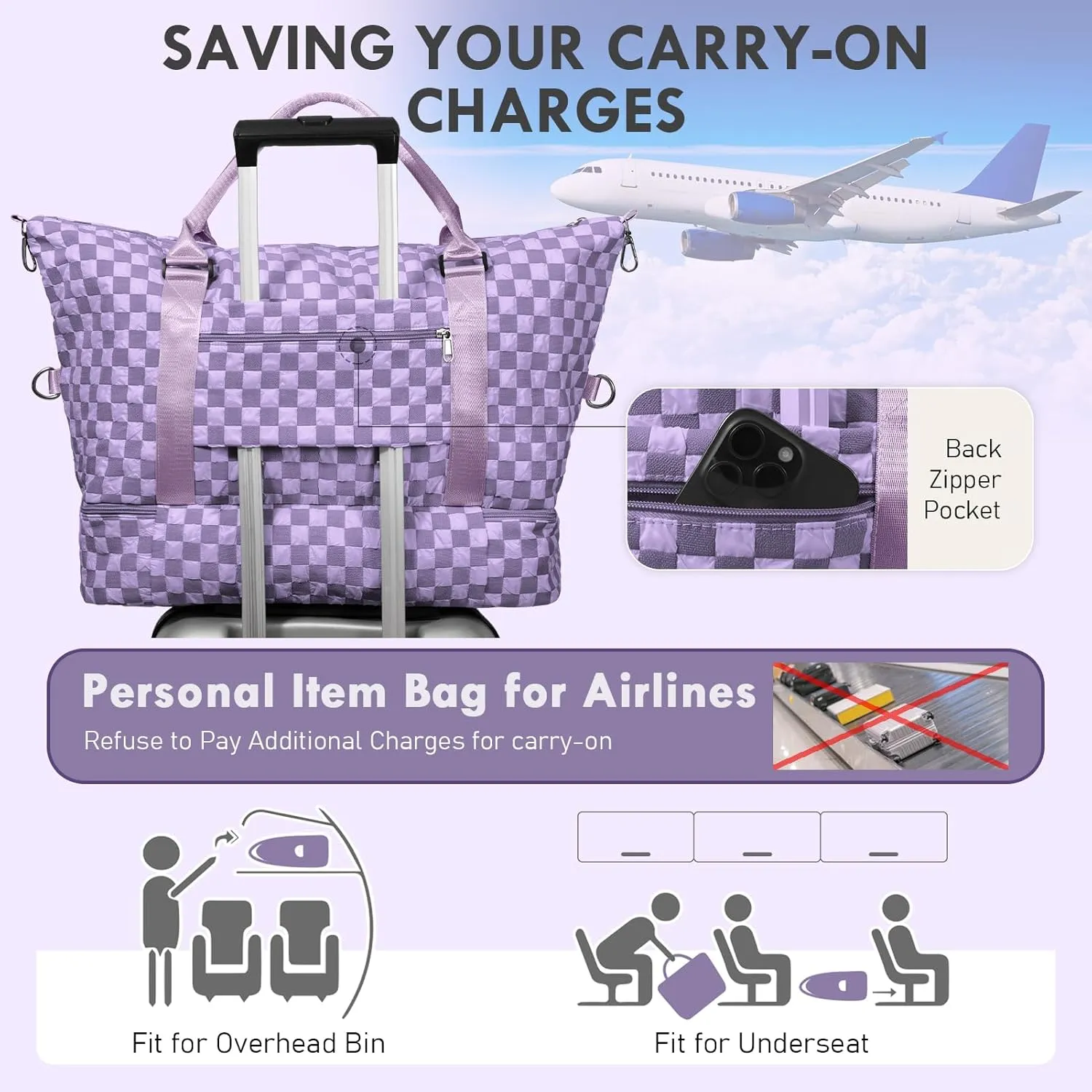 WOOMADA Weekender Overnight Bag for Women, Shoulder Travel Duffel with Shoes Compartment,Gym Bag with Toiletry Bag