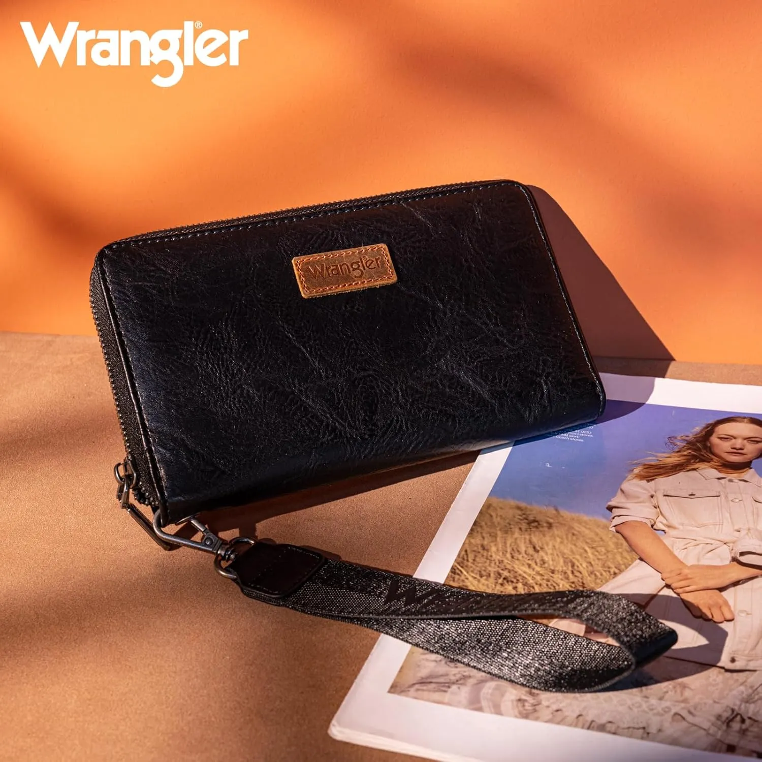 Wrangler Womens Wallet Wristlet Wallets for Women Large Capacity Women's Wallets Black Wallet Credit Card Holder for Women Men