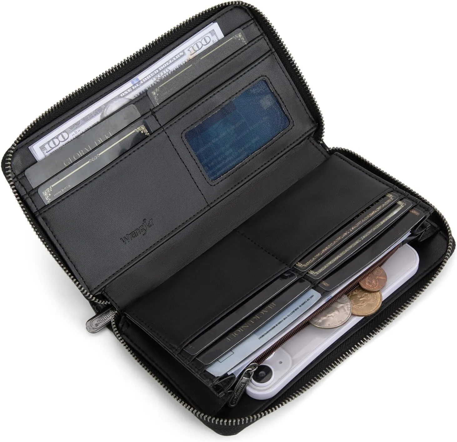 Wrangler Womens Wallet Wristlet Wallets for Women Large Capacity Women's Wallets Black Wallet Credit Card Holder for Women Men