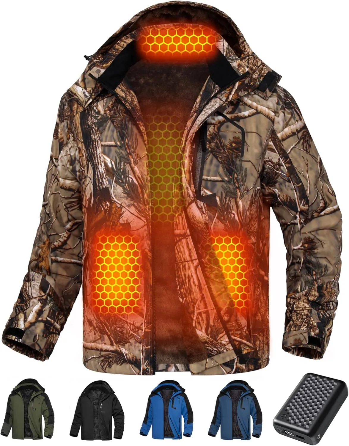 Wulcea Graphene Heated Jacket for Men Fur Lined with Large Capacity Battery Pack