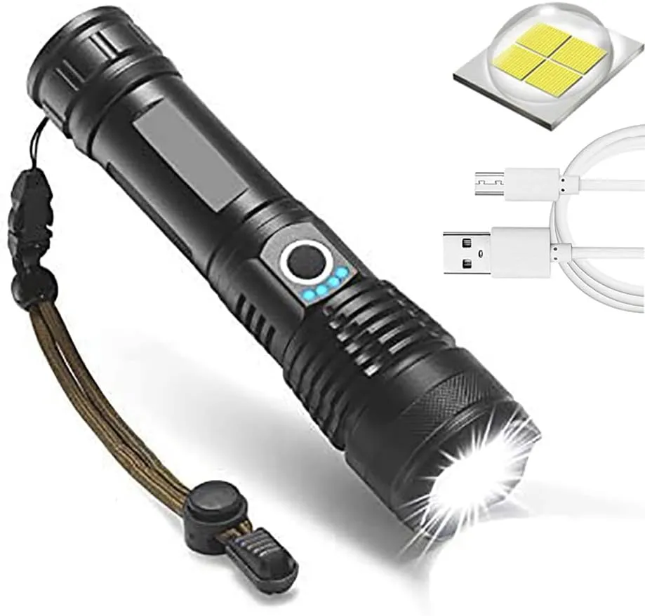 XHP50 Rechargeable LED Flashlights High Lumens, Super Bright 9000 Lumens XHP50 Tactical Flashlight, 5 Modes, Zoomable Powerful Handheld Flashlights for Outdoor