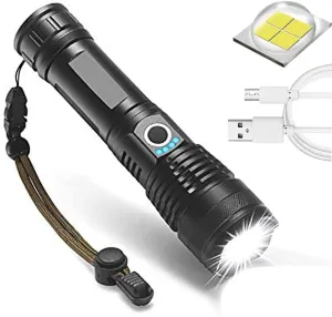 XHP50 Rechargeable LED Flashlights High Lumens, Super Bright 9000 Lumens XHP50 Tactical Flashlight, 5 Modes, Zoomable Powerful Handheld Flashlights for Outdoor