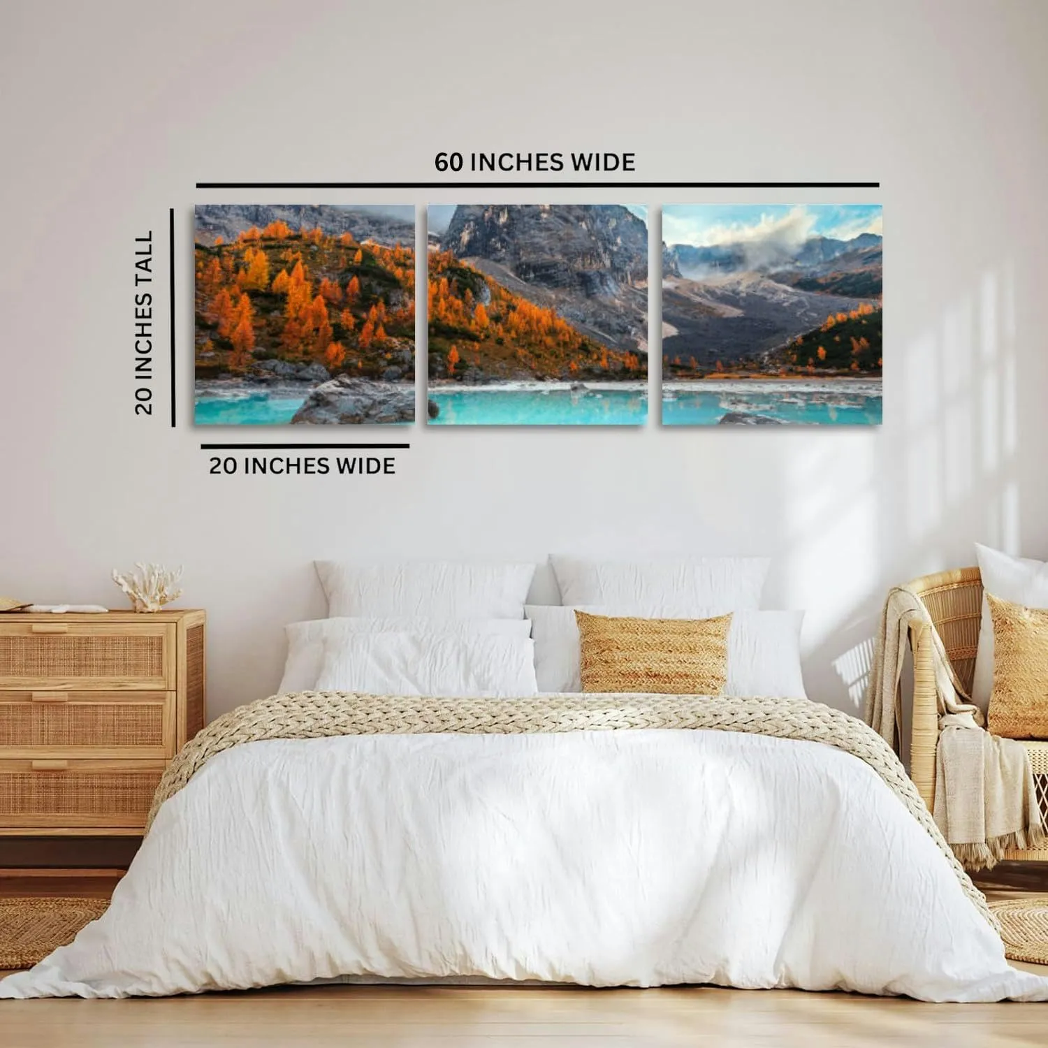 XidexFara Autumn alpine landscape turquoise glacier lake Italy 3 Piece Canvas Wall Art for Living Room Bedroom Office Framed Prints Pictures Painting Wall Decor Artwork for Walls Set of 3