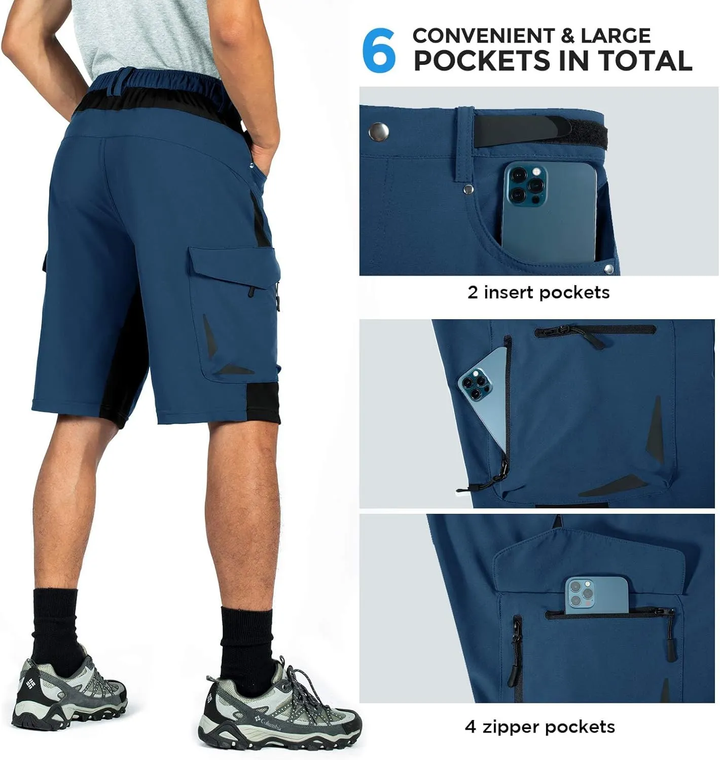 XKTTAC Men's Outdoor Quick Dry Lightweight Stretchy Shorts for Hiking, Tactical, Camping, Travel with 6 Pockets