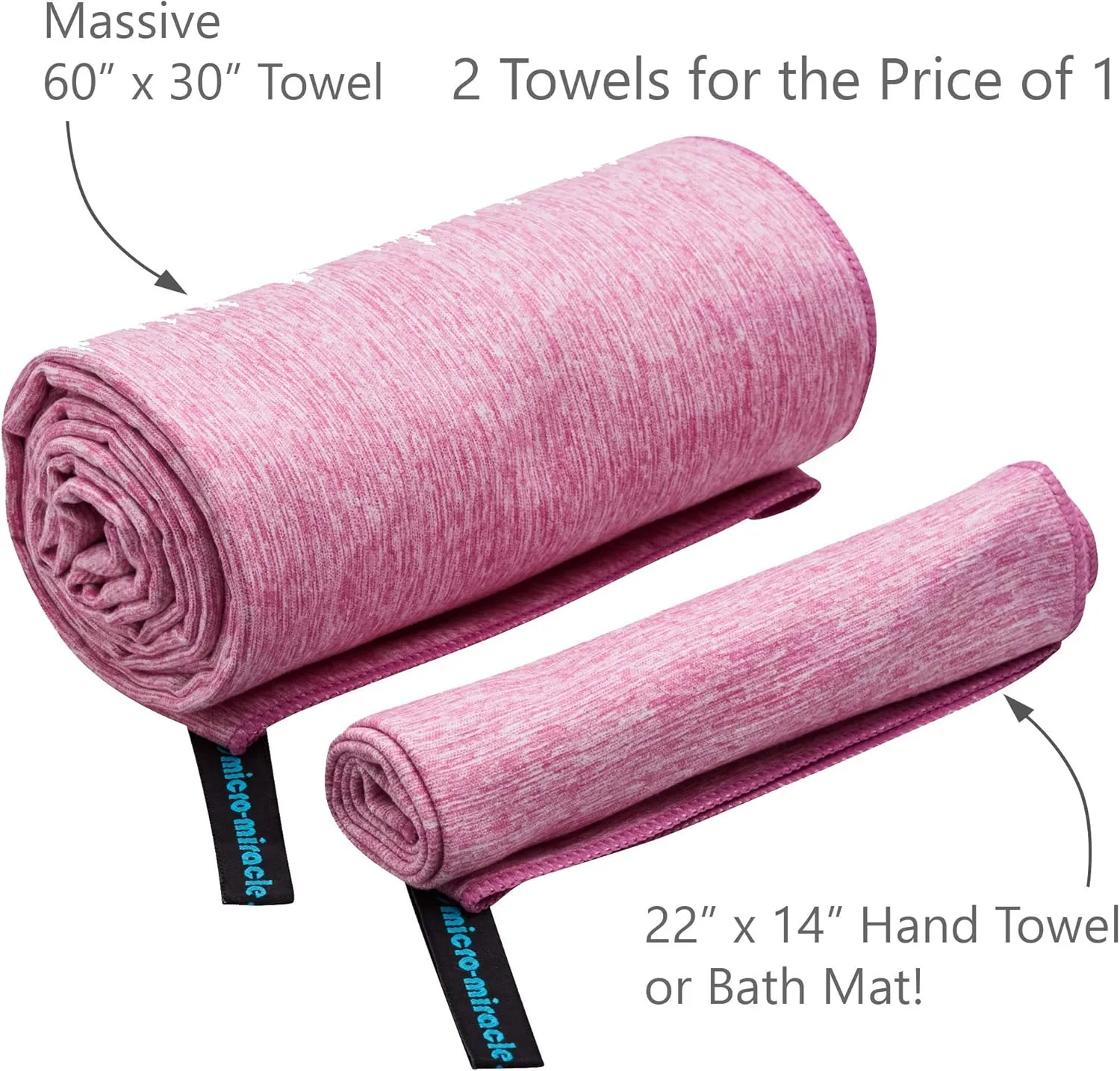 XXL Travel Towel - 2 Quick Dry and Extra Soft Microfiber Towels, Lightweight and Compact for Gym, Swim Practice, Travel, Backpacking, Camping, RV, Beach, Camping