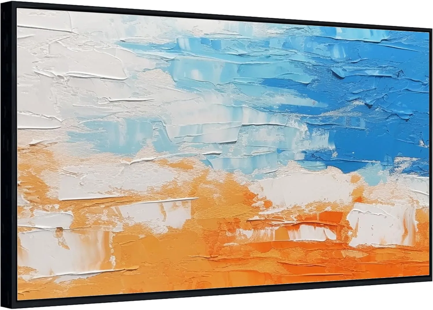 Yahedoba Blue and white abstract hand-painted acrylic decoration painting, modern minimalist,(81 * 162cm) 32 * 64 Inches,Unstretched,Frameless