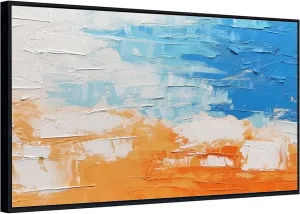 Yahedoba Blue and white abstract hand-painted acrylic decoration painting, modern minimalist,(81 * 162cm) 32 * 64 Inches,Unstretched,Frameless