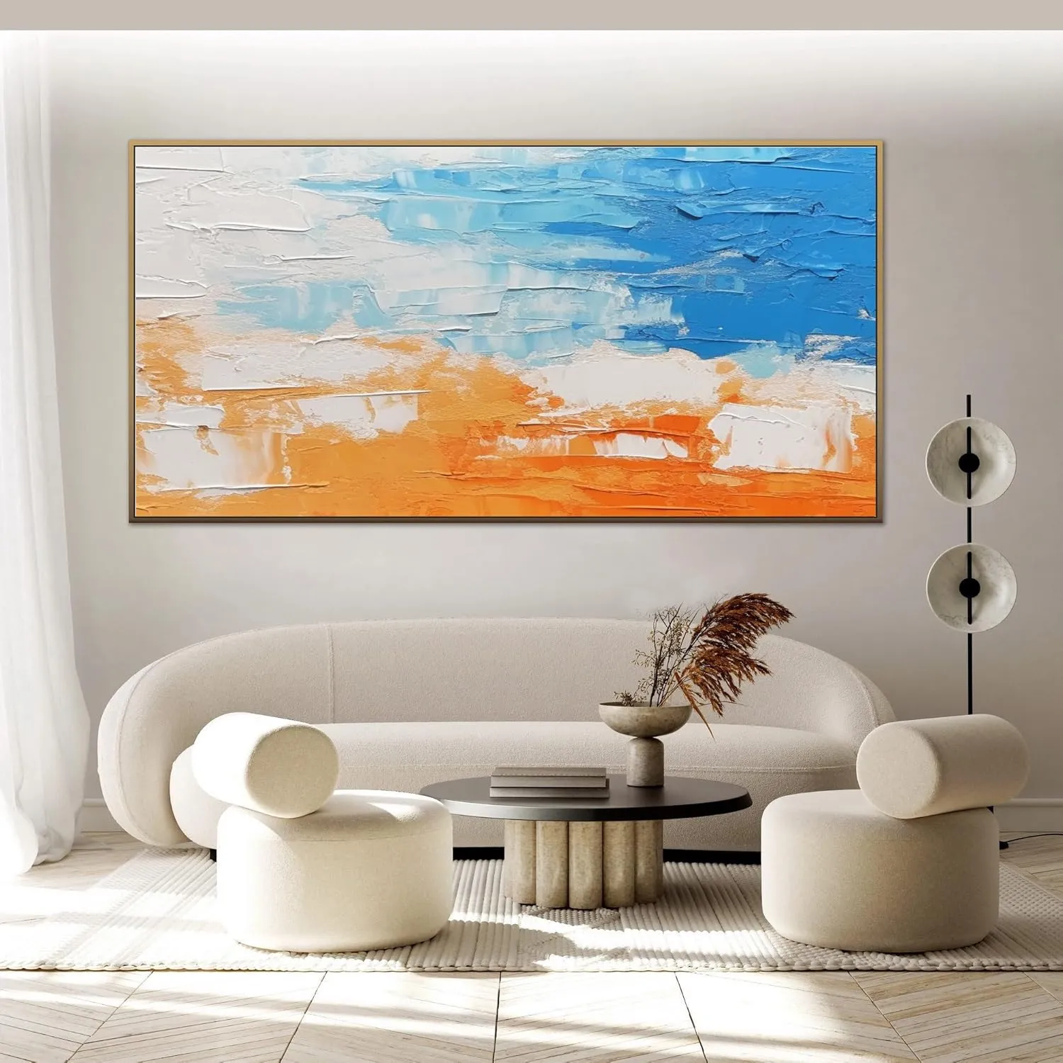Yahedoba Blue and white abstract hand-painted acrylic decoration painting, modern minimalist,(81 * 162cm) 32 * 64 Inches,Unstretched,Frameless
