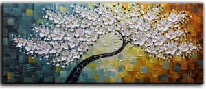 YaSheng Art -100% Hand Painted Contemporary Art Oil Painting On Canvas Texture White 3D Flower Paintings Modern Home Bedroom Living Room Wall Decor Abstract Art Paintings Large Canvas Art 24x60inch