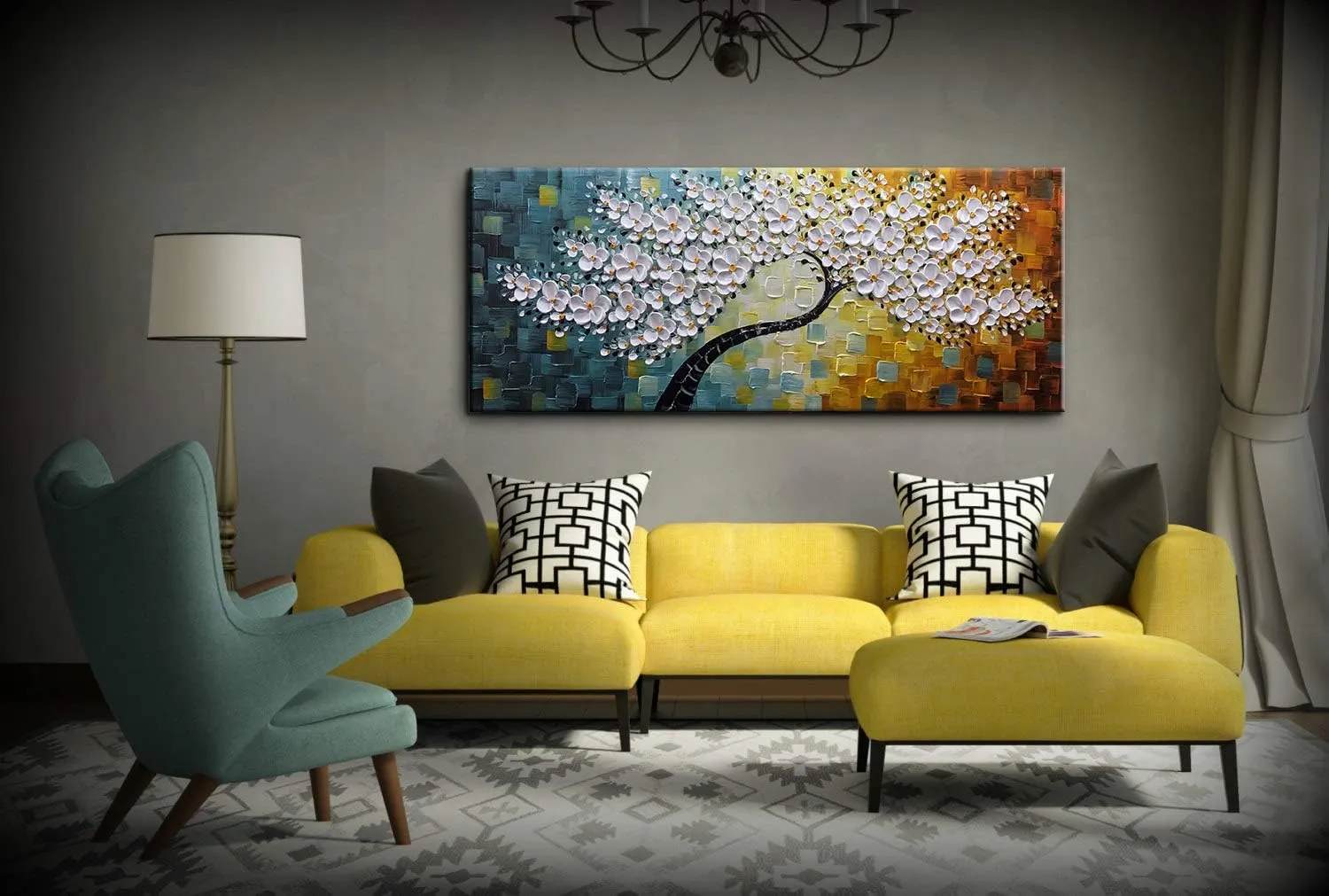 YaSheng Art -100% Hand Painted Contemporary Art Oil Painting On Canvas Texture White 3D Flower Paintings Modern Home Bedroom Living Room Wall Decor Abstract Art Paintings Large Canvas Art 24x60inch