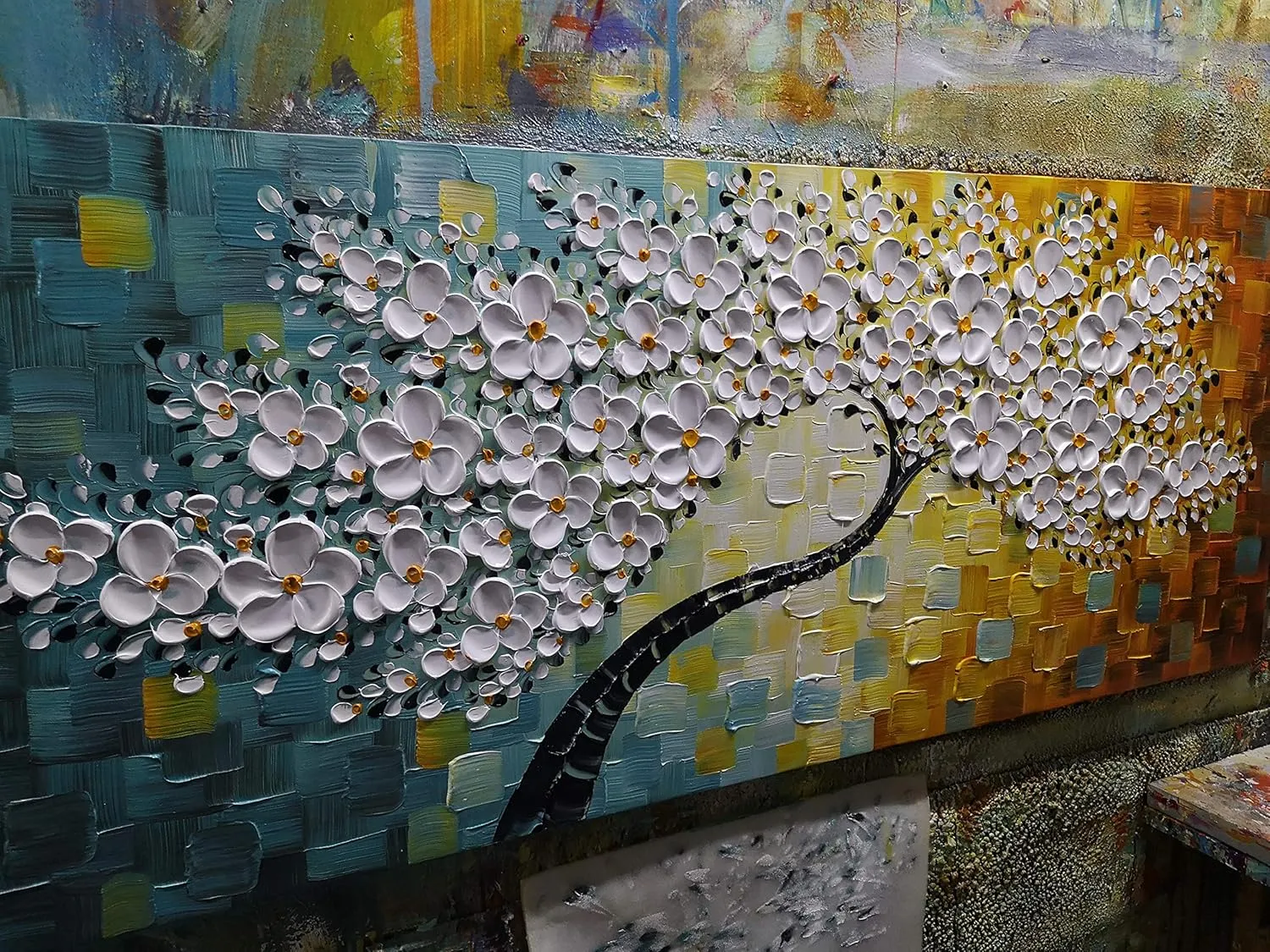 YaSheng Art -100% Hand Painted Contemporary Art Oil Painting On Canvas Texture White 3D Flower Paintings Modern Home Bedroom Living Room Wall Decor Abstract Art Paintings Large Canvas Art 24x60inch