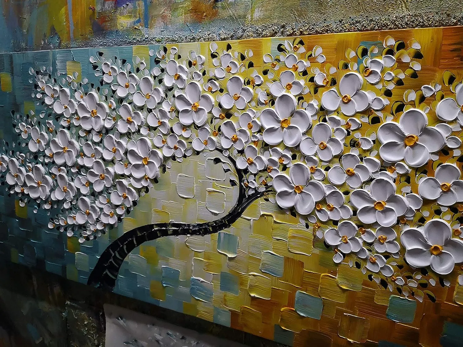 YaSheng Art -100% Hand Painted Contemporary Art Oil Painting On Canvas Texture White 3D Flower Paintings Modern Home Bedroom Living Room Wall Decor Abstract Art Paintings Large Canvas Art 24x60inch