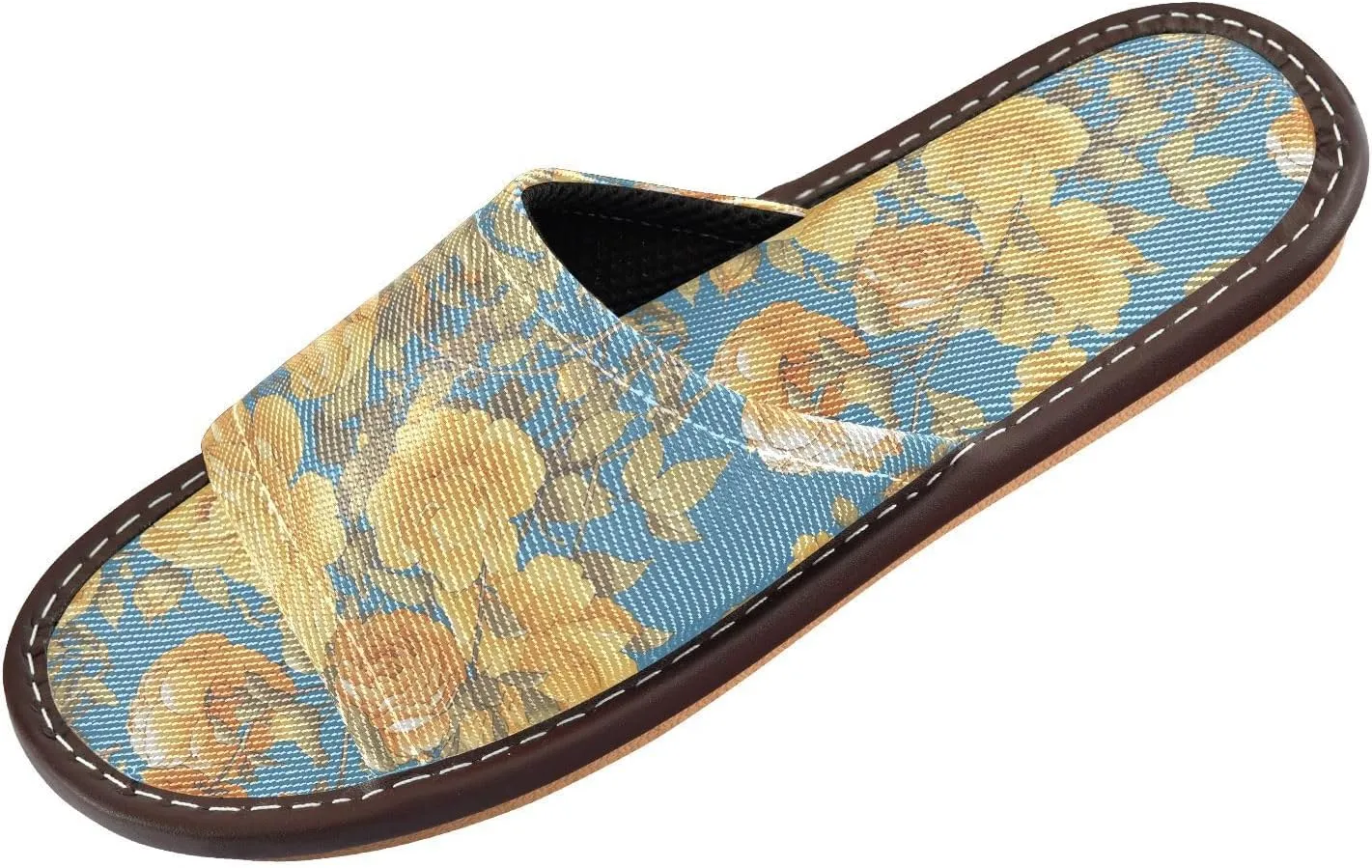 Yellow Begonia Flower Blue Men Women House Slippers Reusable Anti-slip Sandals for Travel Bedroom Bedroom