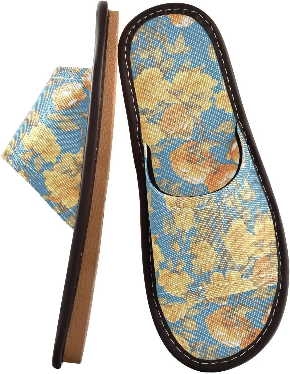 Yellow Begonia Flower Blue Men Women House Slippers Reusable Anti-slip Sandals for Travel Bedroom Bedroom