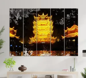 Yellow Crane Tower in Wuhan Canvas Print, Wuhan Wall Art, Wuhan Skyline, Wuhan Painting, China Wall Art