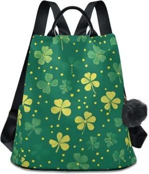 Yellow Green Clover Leaf Backpack for Women Anti Theft Large Fashion Travel Shoulder Bag Purse Rucksack Lightweight