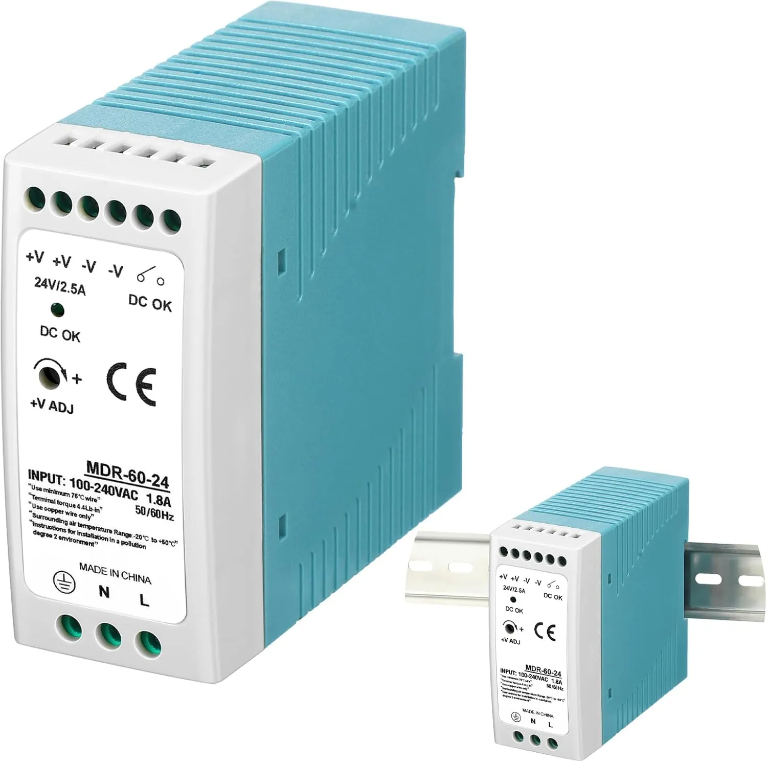 Yexiya 24 VDC 24V 2.5A DIN Rail Power Supply MDR 60W DIN Rail Dual Output (Input: 100-240VAC, Output: 24VDC, 50/60HZ) Power Switching Converter DC
