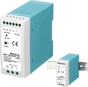 Yexiya 24 VDC 24V 2.5A DIN Rail Power Supply MDR 60W DIN Rail Dual Output (Input: 100-240VAC, Output: 24VDC, 50/60HZ) Power Switching Converter DC