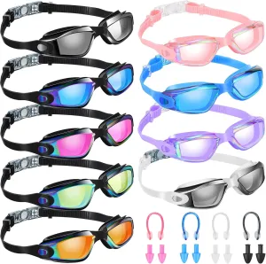 Yexiya 9 Pack Swim Goggles for Adult Anti Fog Swimming Glasses No Leaking UV Protection Pool party Goggles with Waterproof Earplug and Nose Clips for Men Women
