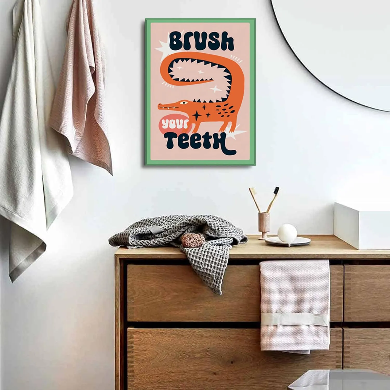 YFvrPt Funny Bathroom Animal Wall Art, Tiger Wash Your Paws Bathroom Wall Decor, Cute Eclectic Restroom Poster Canvas Prints Funky Maximalist Toilet Sign for Kids Room Nursery Framed 16x24 inch
