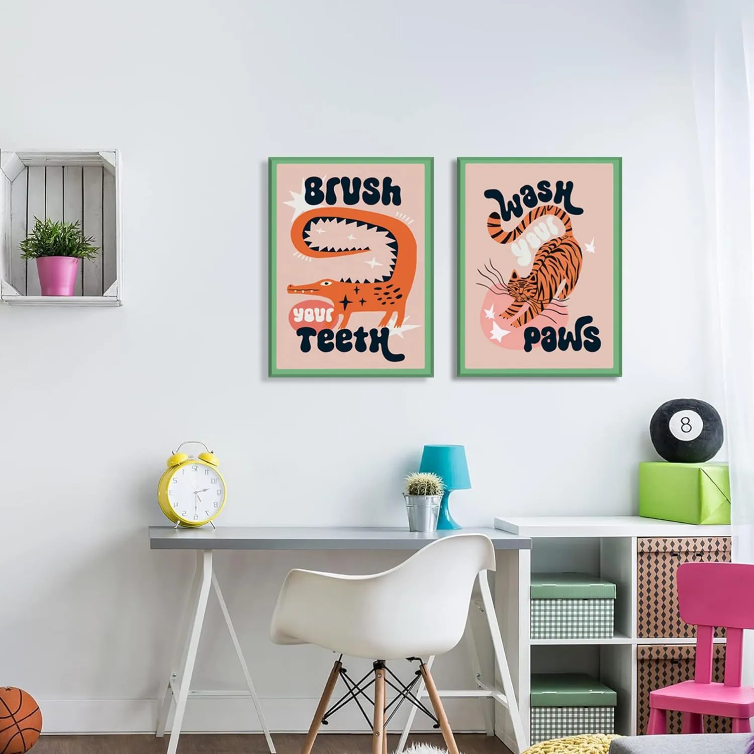 YFvrPt Funny Bathroom Animal Wall Art, Tiger Wash Your Paws Bathroom Wall Decor, Cute Eclectic Restroom Poster Canvas Prints Funky Maximalist Toilet Sign for Kids Room Nursery Framed 16x24 inch