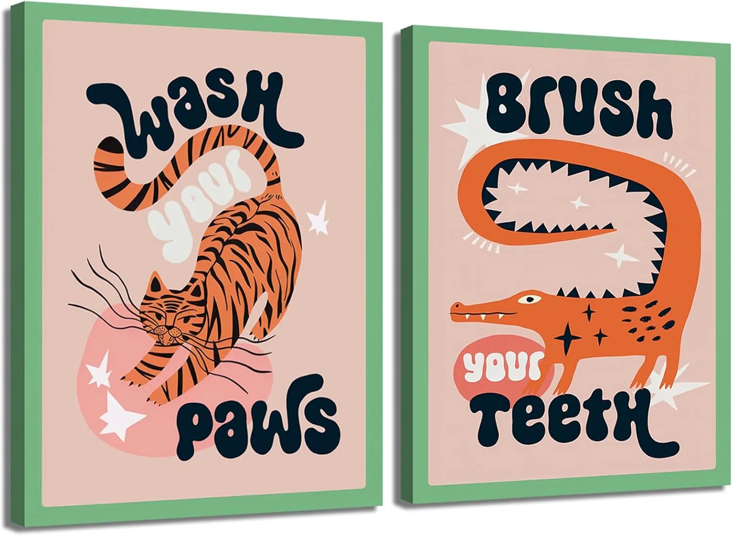 YFvrPt Funny Bathroom Animal Wall Art, Tiger Wash Your Paws Bathroom Wall Decor, Cute Eclectic Restroom Poster Canvas Prints Funky Maximalist Toilet Sign for Kids Room Nursery Framed 16x24 inch