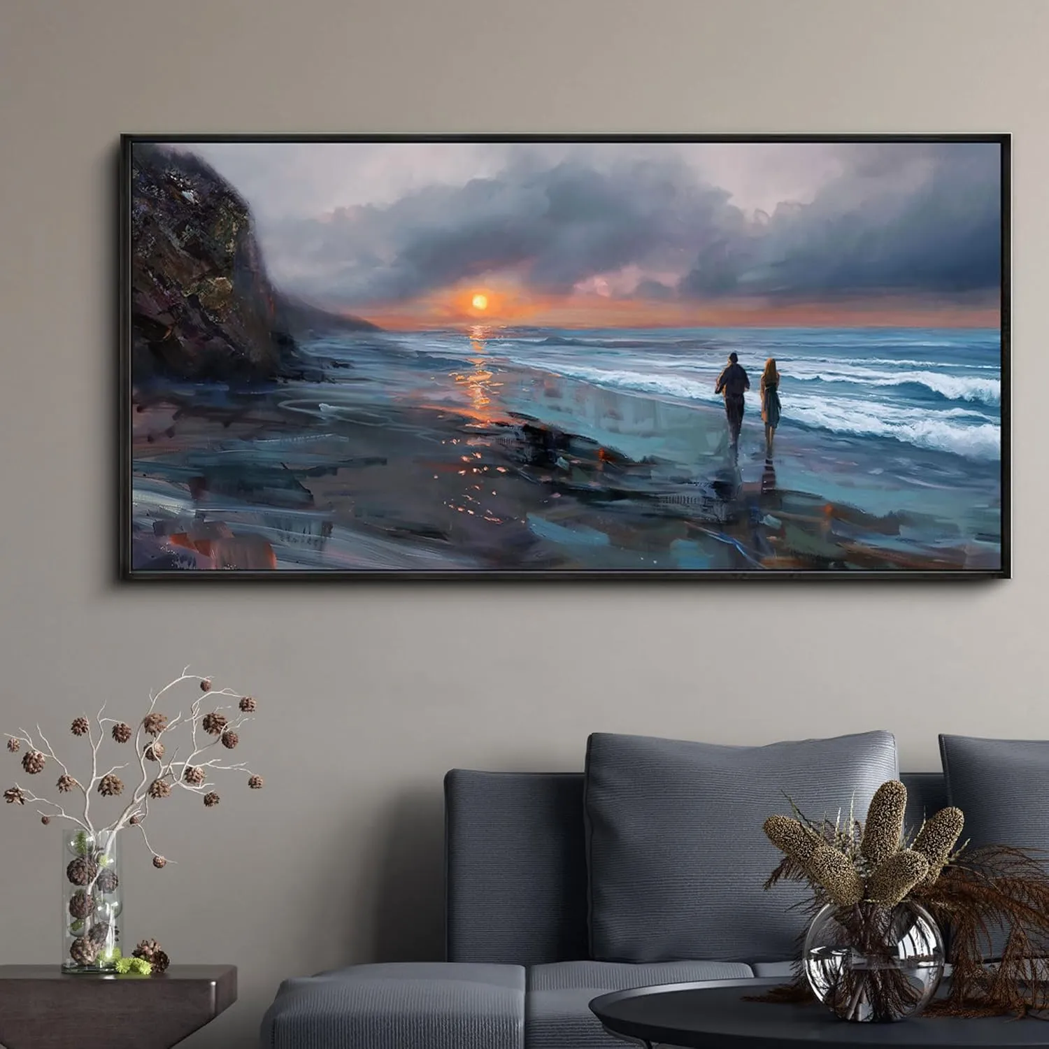 yiijeah Beach Wall Art - Canvas Prints Wall Decor Beach Sunset Ocean Waves Nature Abstract Pictures Wooden Framed for living Room Bedroom and Office