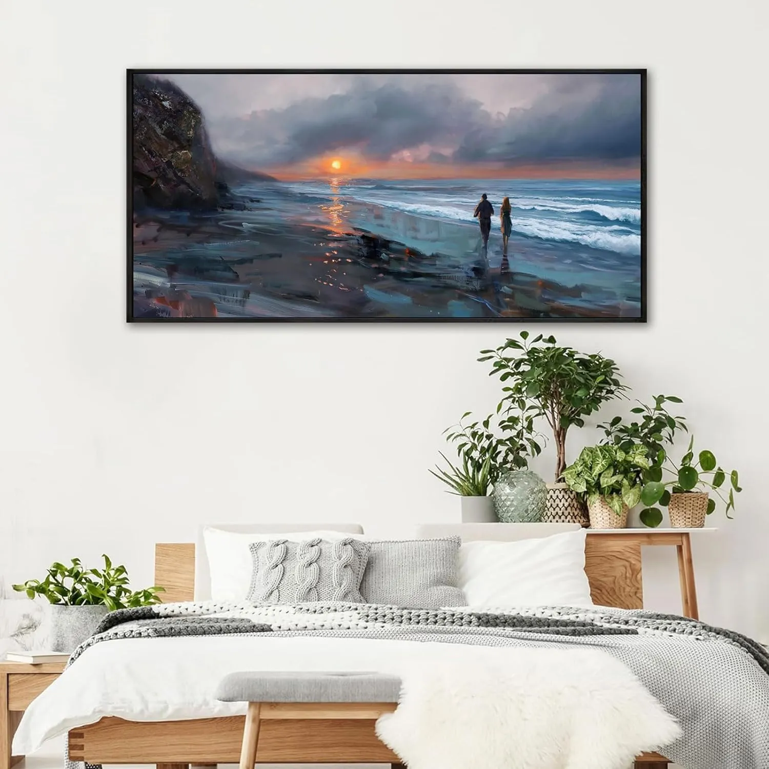 yiijeah Beach Wall Art - Canvas Prints Wall Decor Beach Sunset Ocean Waves Nature Abstract Pictures Wooden Framed for living Room Bedroom and Office