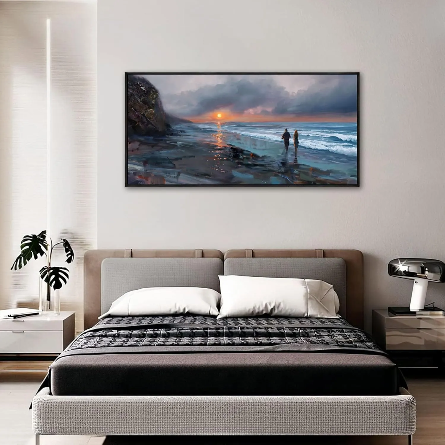 yiijeah Beach Wall Art - Canvas Prints Wall Decor Beach Sunset Ocean Waves Nature Abstract Pictures Wooden Framed for living Room Bedroom and Office