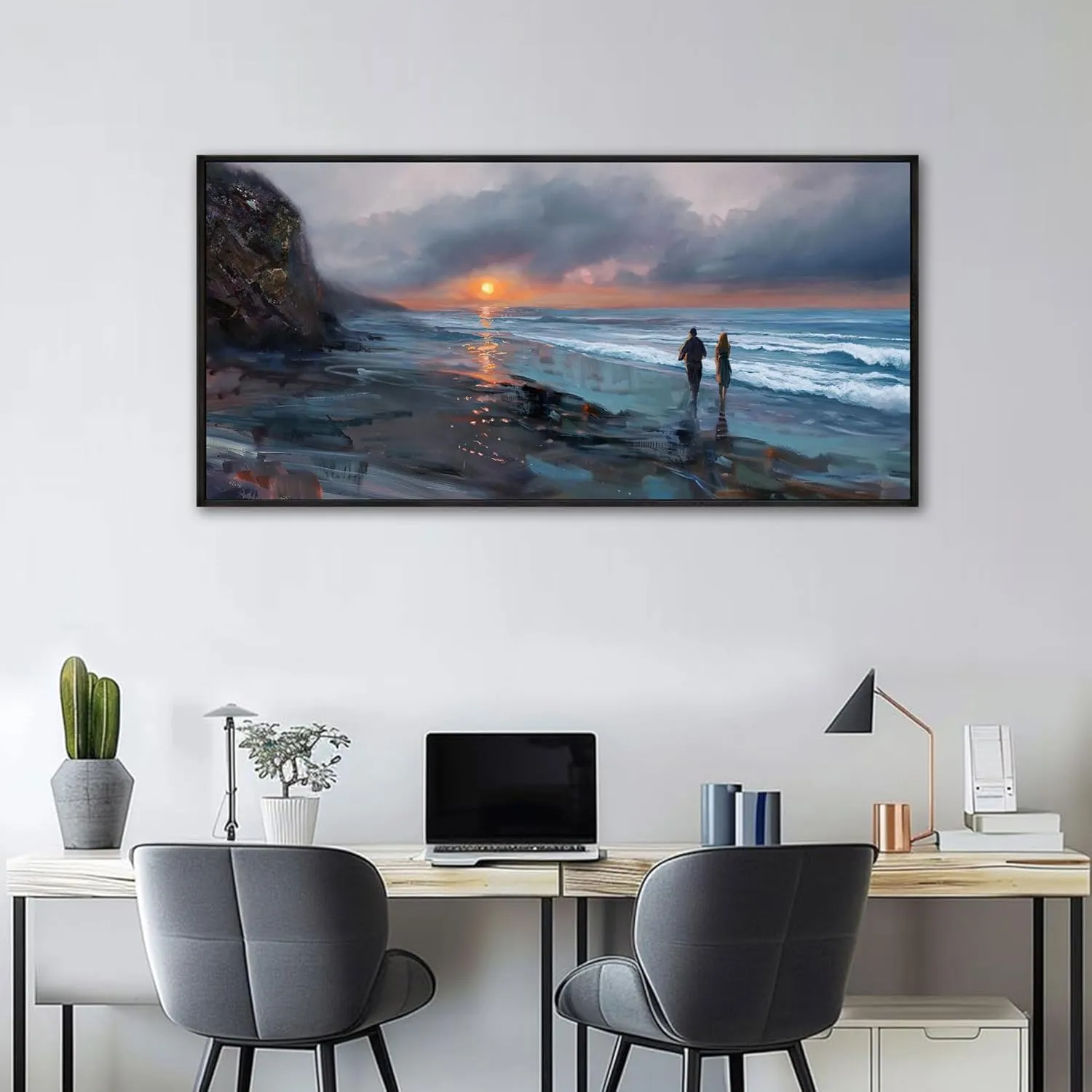 yiijeah Beach Wall Art - Canvas Prints Wall Decor Beach Sunset Ocean Waves Nature Abstract Pictures Wooden Framed for living Room Bedroom and Office