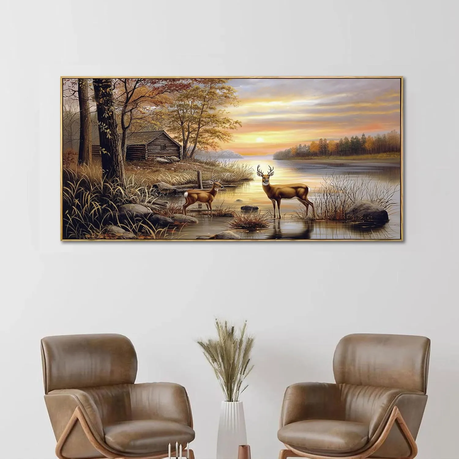 yiijeah Deer Pictures Wall Decor - Autumn Rustic Forest Cabin Painting Prints Wildlife Pictures Animal Elk Poster Canvas Wall Art Modern Hunting Decor Framed Artwork for Walls