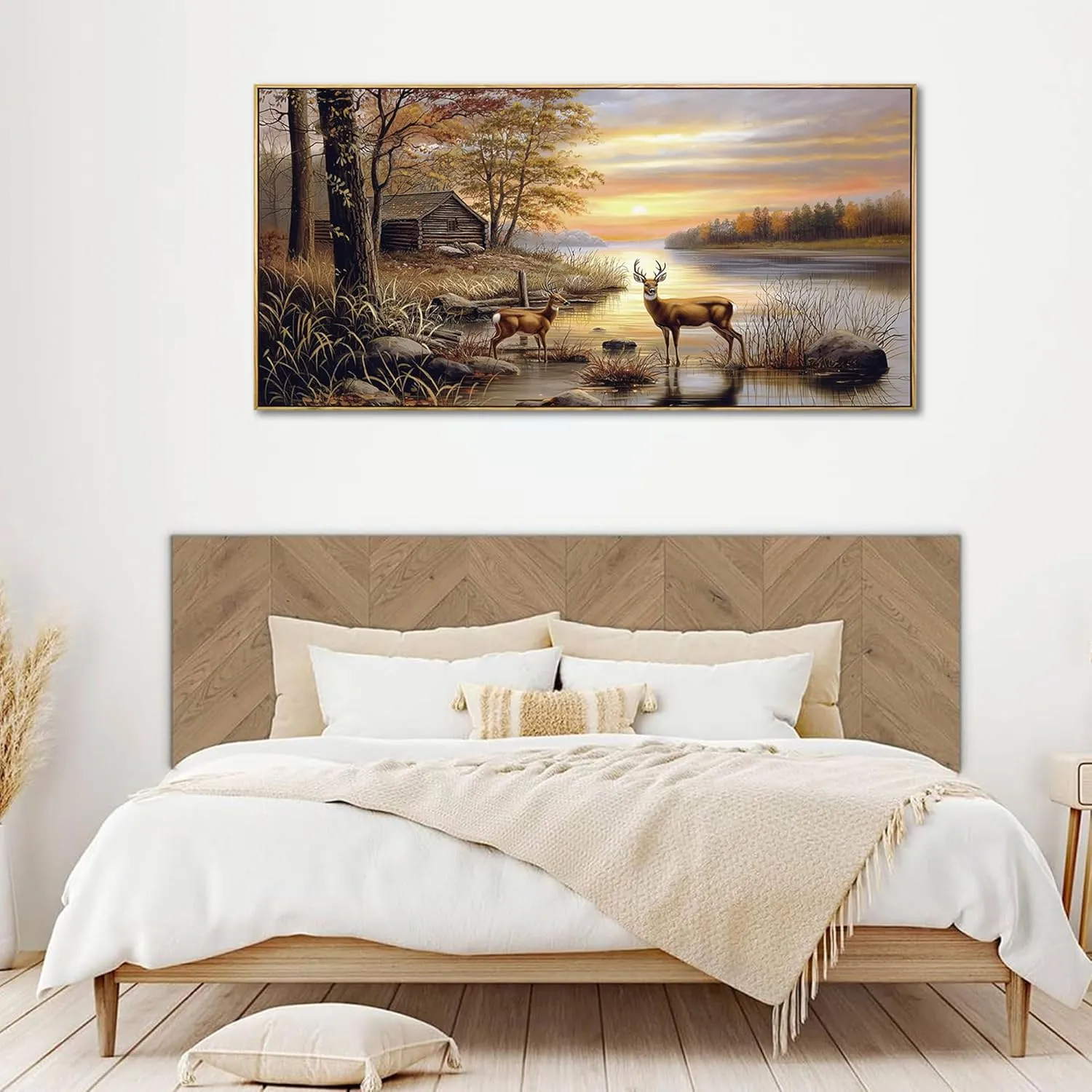 yiijeah Deer Pictures Wall Decor - Autumn Rustic Forest Cabin Painting Prints Wildlife Pictures Animal Elk Poster Canvas Wall Art Modern Hunting Decor Framed Artwork for Walls