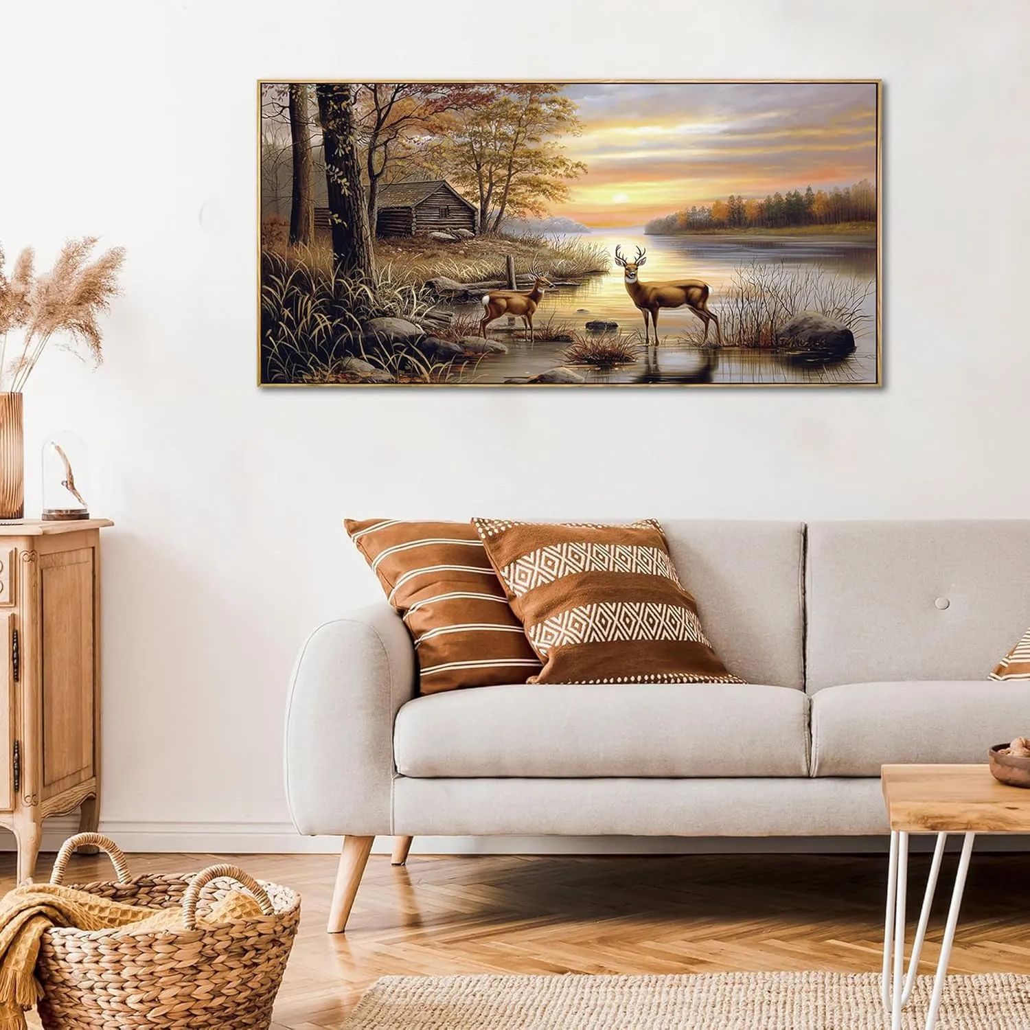 yiijeah Deer Pictures Wall Decor - Autumn Rustic Forest Cabin Painting Prints Wildlife Pictures Animal Elk Poster Canvas Wall Art Modern Hunting Decor Framed Artwork for Walls
