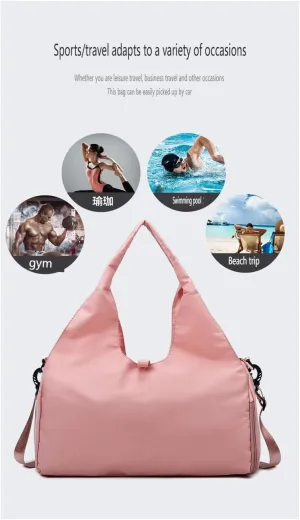 Yoga bag Women's sports fitness bag Hand luggage bag Wear-resistant large capacity storage travel bag,Lightweight leisure fitness bag. (black)