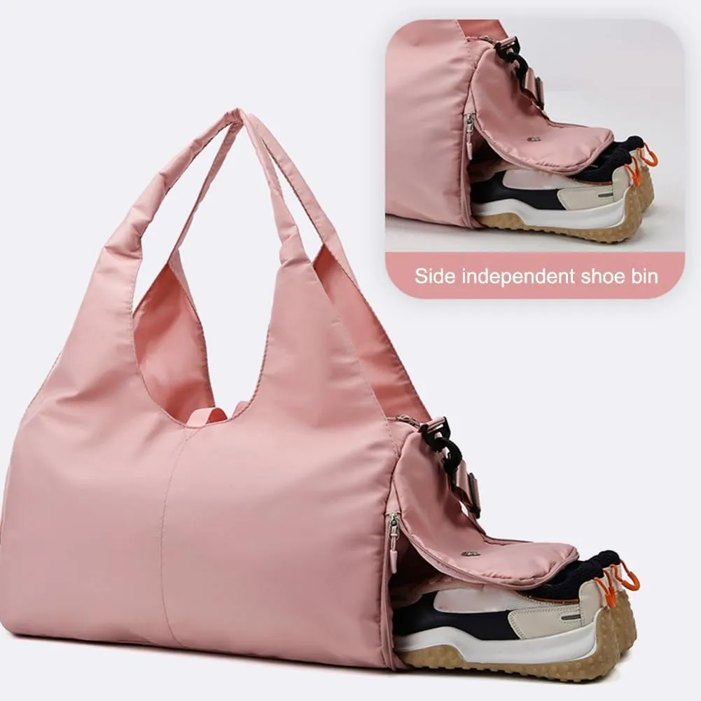 Yoga Gym Bag for Women, Duffel Bag with Shoe Compartment, Sports Bag with Yoga Mat Holder, Travel Duffel Tote Bag Workout Bag Weekender Bag with Wet Dry Storage Pockets
