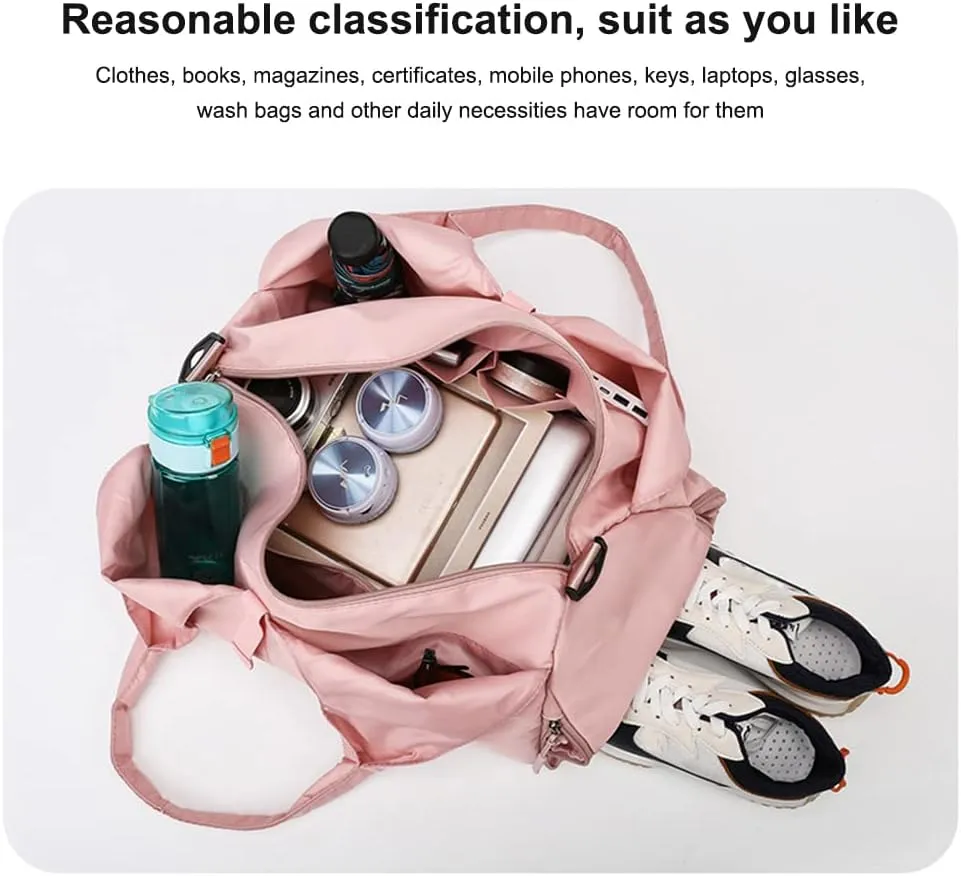 Yoga Gym Bag for Women, Duffel Bag with Shoe Compartment, Sports Bag with Yoga Mat Holder, Travel Duffel Tote Bag Workout Bag Weekender Bag with Wet Dry Storage Pockets
