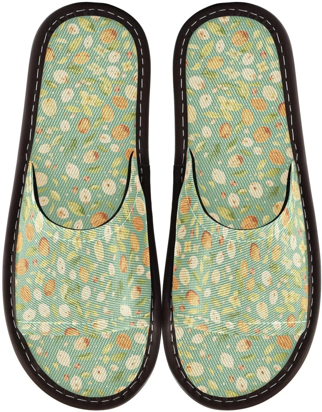 Yuiboo Cute Green Leafs Nut Womens Casual Shower Slippers Summer Anti-slip Sandals for Hotel Beach Indoor