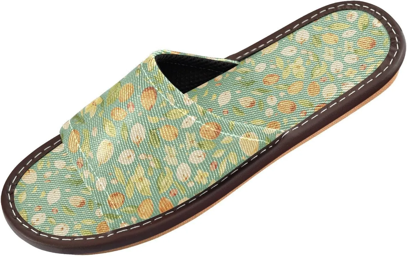 Yuiboo Cute Green Leafs Nut Womens Casual Shower Slippers Summer Anti-slip Sandals for Hotel Beach Indoor