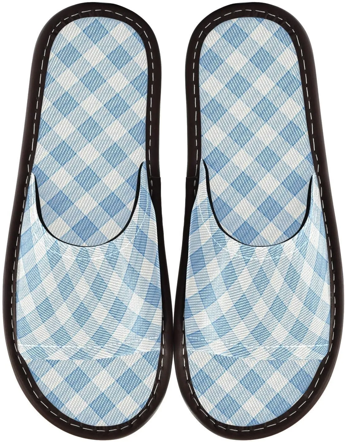 Yuiboo Light Steel Blue Checkeds Men Women Shower Slippers Reusable Slides Sandals for Home Home Beach