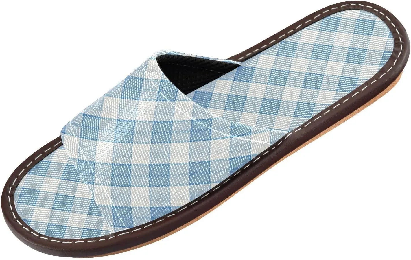 Yuiboo Light Steel Blue Checkeds Men Women Shower Slippers Reusable Slides Sandals for Home Home Beach