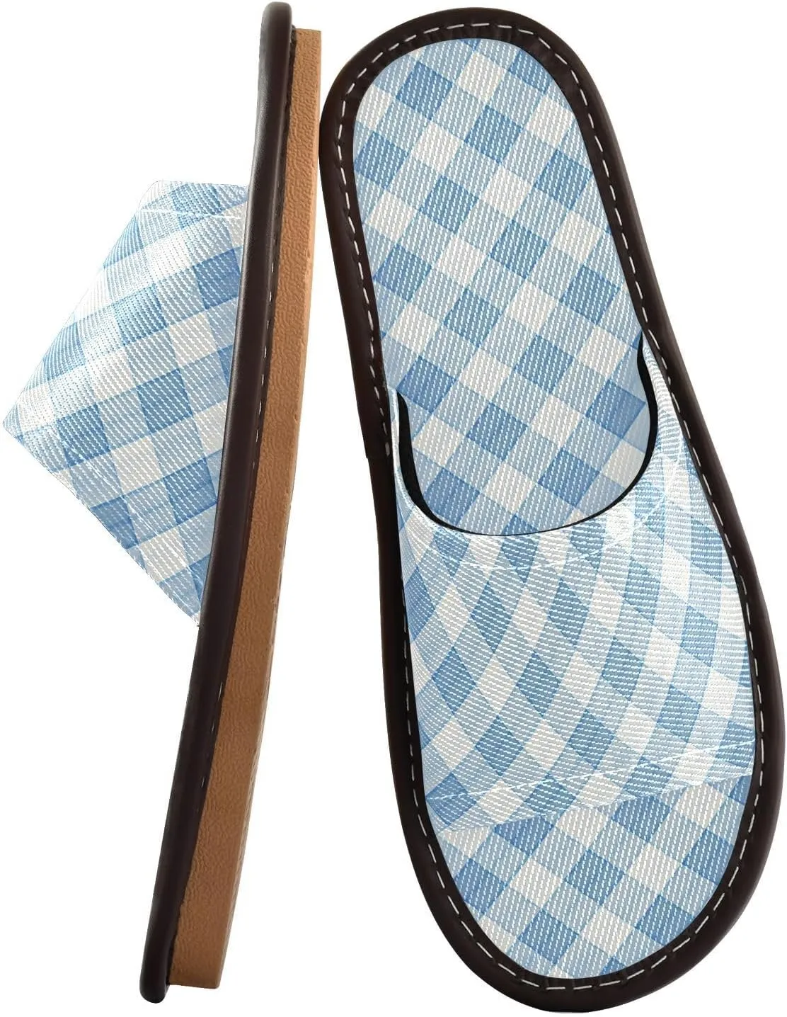 Yuiboo Light Steel Blue Checkeds Men Women Shower Slippers Reusable Slides Sandals for Home Home Beach