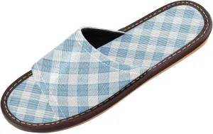 Yuiboo Light Steel Blue Checkeds Men Women Shower Slippers Reusable Slides Sandals for Home Home Beach