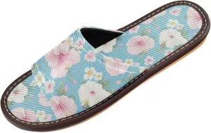 Yuiboo Pink Hibiscus Light Blue Womens Spa Shower Slippers Washable Beach Sandals for Bedroom Beach Hotel