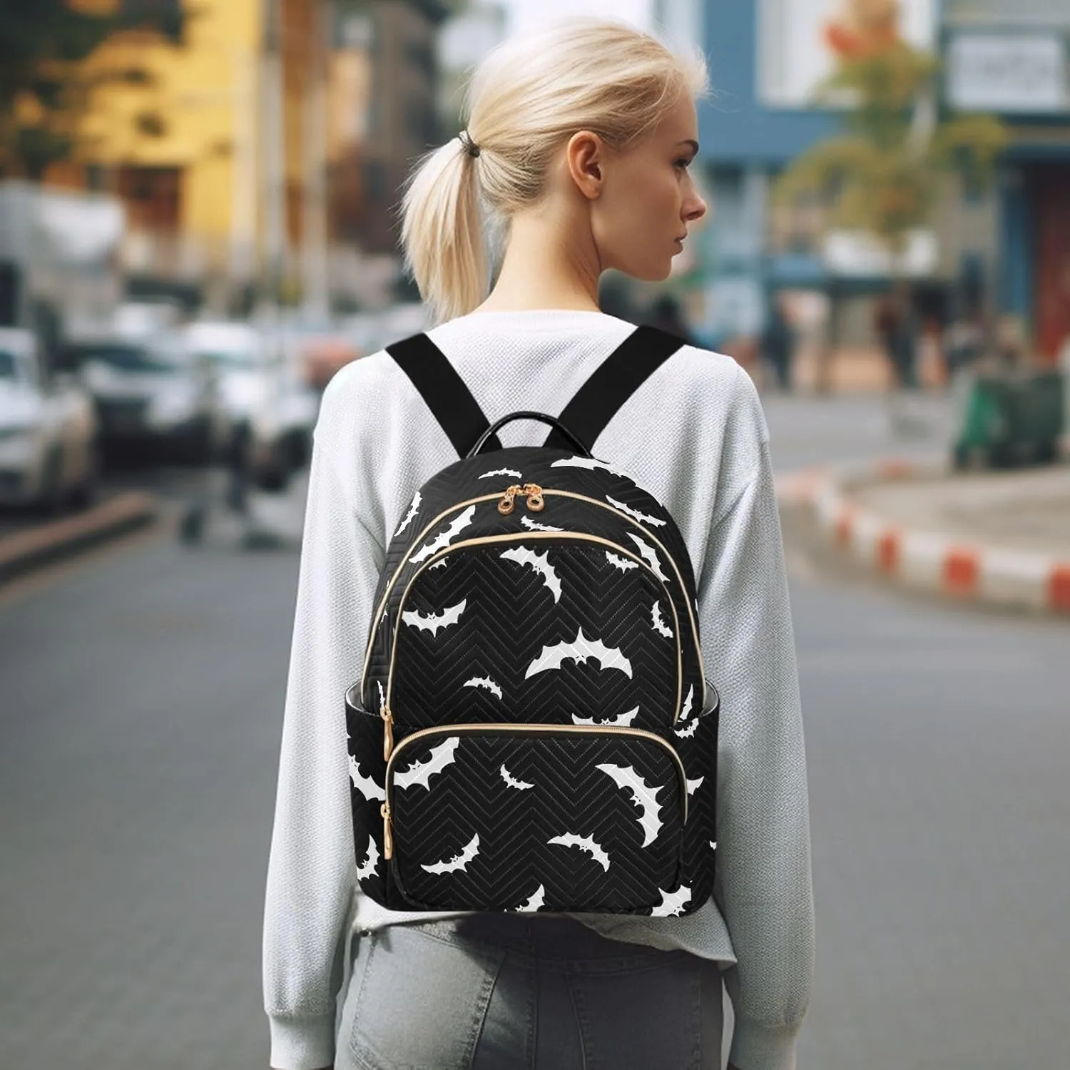 ZAZYXTJ Backpack Purse for Women Quilted Mini Fashion Backpacks Lightweight Travel Casual Backpack (Bat, S)